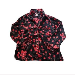Victoria's Secret Black Satin Jacket with Red Cherry Print